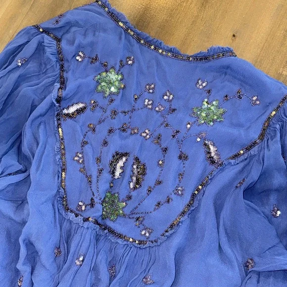 Free People Bali Golden Sun Embellished Beaded Party Mini Dress - Picture 4 of 5